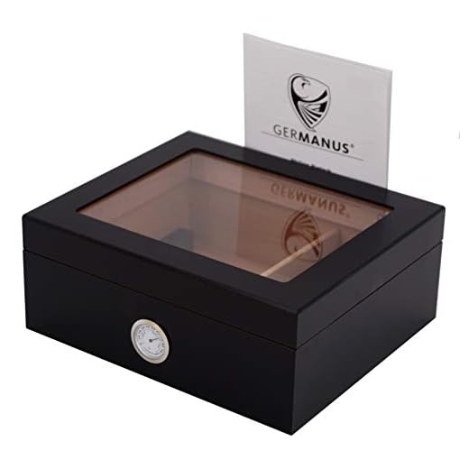 GERMANUS, Humidor, umidificatore per sigari "Black Beauty", che può contenere all'incirca50 sigari, colore nero