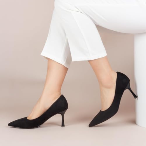 Kitten Heels Pumps Women Pointed Closed Toe Pumps Shoes for Work Wedding Party Slip-On Pumps Shoes for Lady Size 6-104
