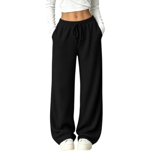 Womens Pinstripe Wide Leg Pants High Rise Elastic Waist Drawstring Trousers - image 1