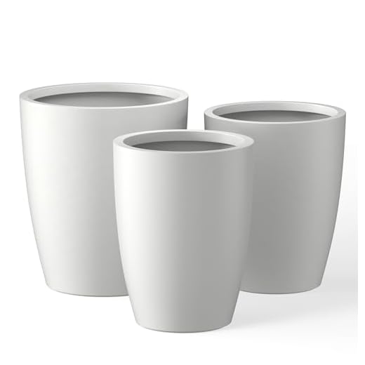 Kante 18.1" 20.4" 22.4" H Round Concrete Modern Tall Planters Set of 3 for Outdoor Indoor, Decorative Plant pots with Drainage Hole & Rubber Plug for Home & Garden Pure White