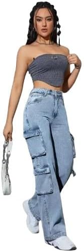 Women's Y2K High Waist Multi-Pocket Straight Leg Cargo Jeans - Casual Denim Pants