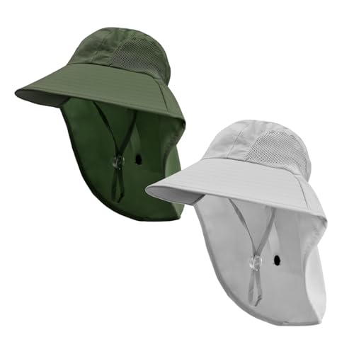 Image of Rosoz Kids Sun Hat with Neck Flap UV Protection Summer Toddler Beach Hat Unisex Ponytail Hat Wide Brim Fishing Hat