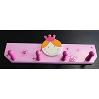 High Quality Hook Rack, Coat Rack for Children \u201EPrincess\u201C with 4 Hooks, Wood Pink 350 x 65 x 115 mm