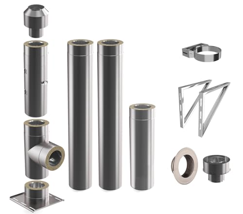 Edelstahlschornstein | Ø 150mm | Bausatz in allen Längen und Wandabständen | Edelstahl Schornstein Doppelwandig | Kaminbausatz Komplett | Steck-fit | wandabstand 50mm | 3.3m Edelstahlschornstein | Ø 150mm | Bausatz in allen Längen und Wandabständen | Edelstahl Schornstein Doppelwandig | Kaminbausatz Komplett | Steck-fit | wandabstand 50mm | 3.3m