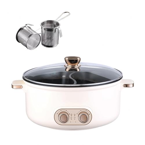 HJXBD888 Hot Pot Cooker, Double control switch, 1600 Watts Hot Pot Electric Big Electric Hotpot, Suitable for Birthday Parties (with 2 Leaky Nets),4.5L