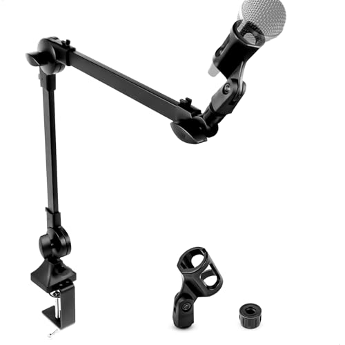 Bras de Micro Support Microphone, Réglable Bras Support de Suspension Microphone Pliable Pied Micro Bureau avec Pince de Table et Gestion des Câbles pour...
