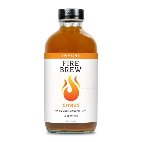 Fire Brew Immune - Citrus Apple Cider Vinegar Wellness Tonic | 16 Concentrated Shots of Healthiest Organic Ingredients to Strengthen Immune System, and Improve Digestion – 8oz