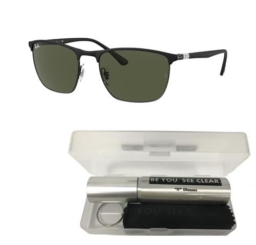 Ray-Ban RB3686 Sunglasses Bundle: RB 3686 186/31 Matte Black On Black Green and Eyewear Cleaning Kit