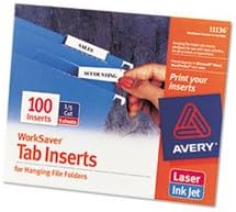 (3 Pack Value Bundle) AVE11136 Printable Inserts for Hanging File Folders, 1/5 Tab, Two Inch, White, 100/Pack