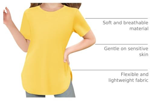 Image of Haloumoning Girls Short Sleeve T Shirts Summer Crewneck Shirt 5-14 Years | Casual, Solid, Loose Fit, Basic tees, Curve Hem, Soft Tunic Tops