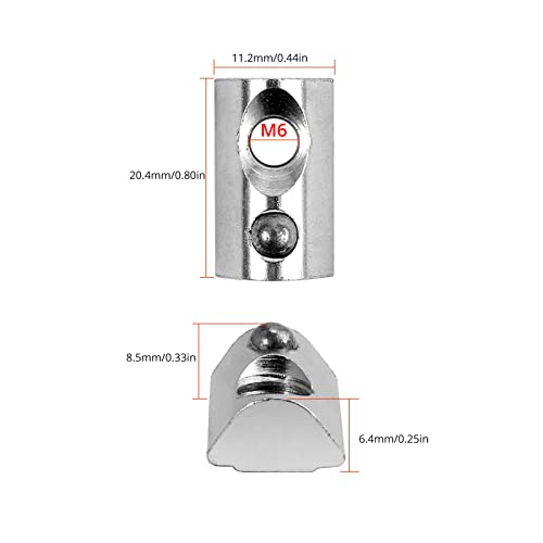 GETLITOOL 100x Nutensteine mit Zentrierung Kugel M6 Nutmuttern, Aluprofil 3030 Nut 8 einschwenkbar Hammermutter mit Kugel schwer Typ I, Stahl verzinkt für Euro-Standard 3030 3060 Aluminium Profilen
