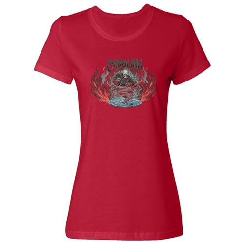 Carolina Skeleton Graphic 2026 Hockey Champions Ladies' Crewneck T-Shirt (Red, Large)