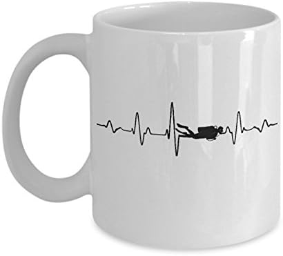 Scuba Diver Coffee Mug - Scuba Diving Heartbeat - Gift Coffee Cup Tea Cup 11 oz. White