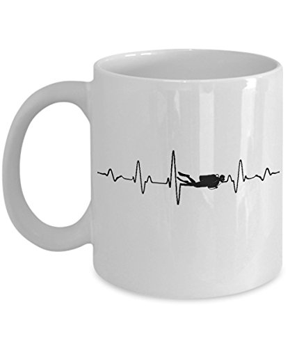 Scuba Diver Coffee Mug - Scuba Diving Heartbeat - Gift Coffee Cup Tea Cup 11 oz. White
