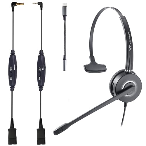 QD�w�b�h�Z�b�g 3.5mm�W���b�N&USB-C�A�_�v�^�[�t�� PC�A�g�ѓd�b�A�^�u���b�g�A2.5mm�W���b�N�p Panasonic-Cisco-AT&T-Polycom-Grandstream IP�d�b�ȂǂɑΉ� �~���[�g�t�� �{�����[���R���g���[�� (