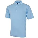 Island Green Men's Golf Contrast Stitch Moisture Wicking Flexible Polo Shirt Top, Chambray Blue, M