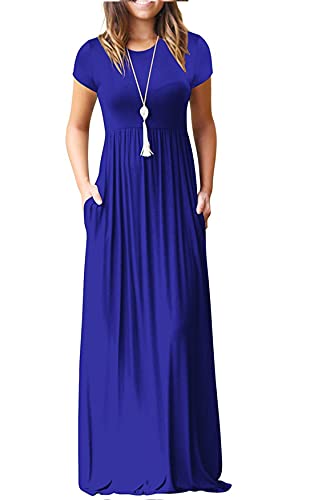 VIISHOW Women s Short Sleeve Loose Plain Maxi Dresses Casual Long Dresses with Pockets (Royal Blue, Small)
