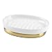 InterDesign York Ceramic Bathroom Vanity Soap Dish, Ridged Soap Saver Design, White/Soft Brass