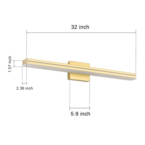 Image of SineRise 32-Inch LED Modern Bathroom Vanity Light Bar, Gold Modern Acrylic Bathroom Wall Lighting Fixtures Over Mirror (Cool White 6000K)