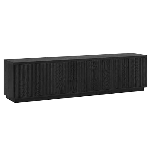 Henn&Hart TV Stand for TVs up to 85'' with 2 Concealed Storage Cabinets and Adjustable Shelves for Living Room, Family Room, or Office, Black Grain