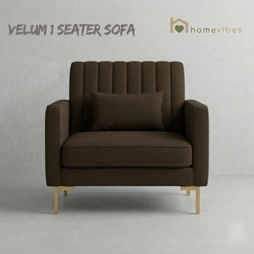 Image of 1 Seater Velum Fabric Sofa Set for Living Room, Modern Design with High Density Foam, Solid Wood Frame, Ergonomic Comfortable Seating for Home & Office (Dark Brown, 1 Seater) | Soft foam comfort, Strong wood frame