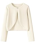 Yekaty Girls Cardigan for Girls Jackets Size 7-8 Open Front Crystal Button Closure Bolero Sweater for Dress Casual Beige