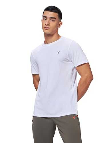 Image of TECHNOSPORT Men's Slim Fit Solid Crew Neck T-Shirt, Cotflex Quick Dry Wrinkle Resistant Polyester Sports Tee for Gym, Running, Training, Sports