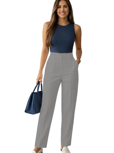 Image of KATECLO Women's Wide Leg Pants | Beige Polyester Trousers | Stylish Korean Clothing | Flared, Straight Fit, Baggy, and Loose Jeggings for Girls and Women