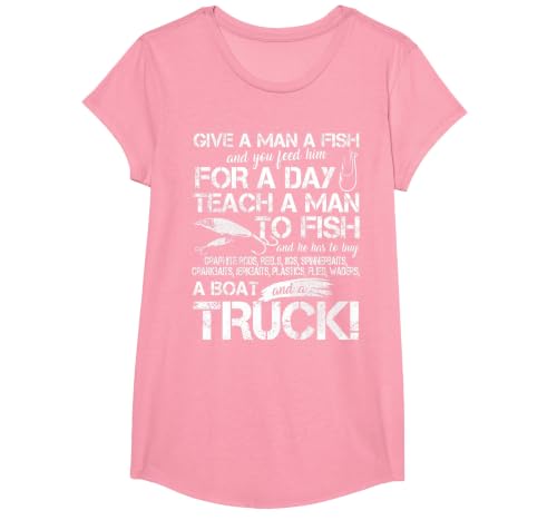 Funny Fishing Teach A Man to Fish T-Shirt T-Shirt, Girls, Pink, Small