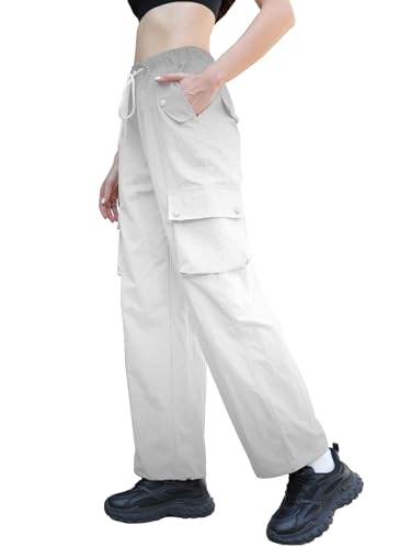 Image of Cromoncent Cargo Pants Girls & Women Parachute Pants Y2K Baggy Rave Clothes Waterproof with Pockets, 6 Years - 3XL