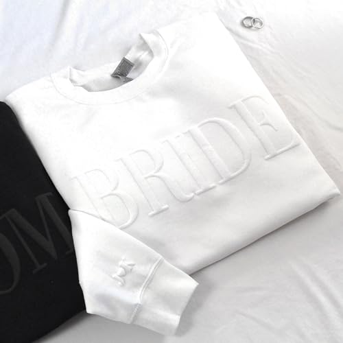 WEAR PHYSIQUE Custom Bridal Gift Sweatshirt, Personalized Engagement Shirt for Bride, Embossed Bachelorette Sleeve Initials3