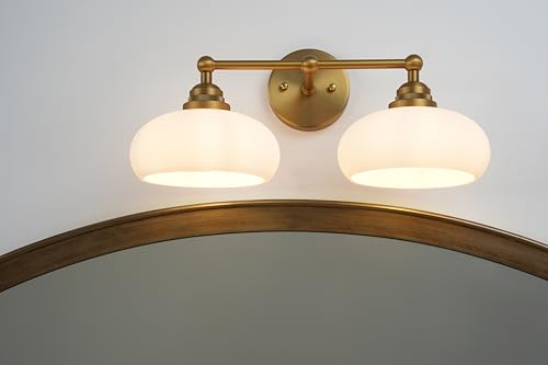 Image of Yosoan 2-Light Brass Boho Vanity Wall Sconce with Milk White Shade, Indoor Mordern Hardwired Vintage Industrial Wall Mounted Gold Single Wall Light for Bedroom Living Room Stairwell Hallway(Antique)
