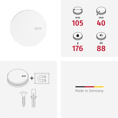 ABUS Rauchmelder RWM250 mit 12-Jahres-Batterie & Hitzewarnfunktion - für Küchen, Wohnräume und Wohnwagen - Q-Label & DIN EN14604 zertifiziert - Weiß