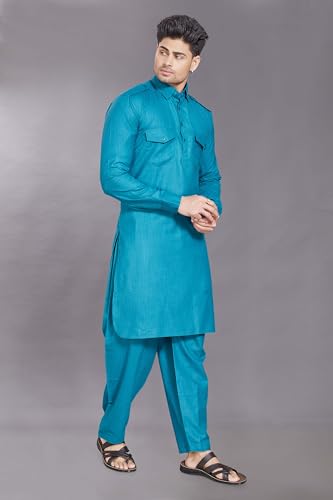 Image of DIVISIVE Men's Cotton Blend Pathani Kurta Pyjama Set