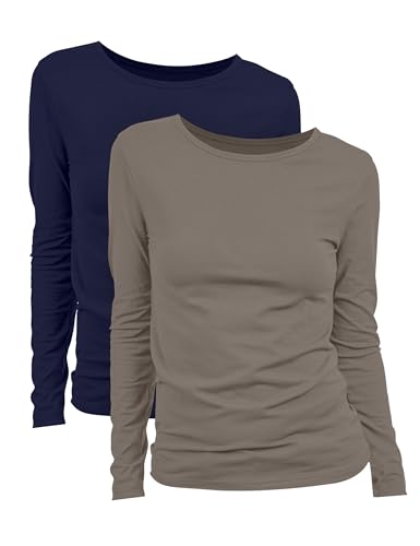 Basic Treasure 2-Pack Langarmshirts für Damen Navy/Taupe, Longsleeve Baumwolle 95%, Langarmshirt Baâ€¦ – Miniatur