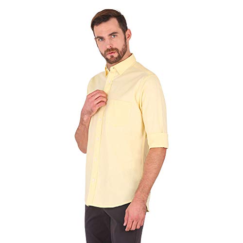 Image of Colorplus Men's Cotton Blend Solid Pattern Tailored Fit Spread Collar Full Sleeve Casual Shirt