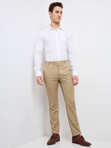 Image of Raymond Men Slim Fit Structure Pattern Polyester Blend Flat Front Formal Trouser