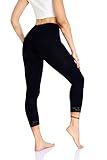 Women's Lace Trim Leggings 3/4 Length Capri Stretchy High Waist Yoga Cropped Leggings Lightweight Tights Leggings Black