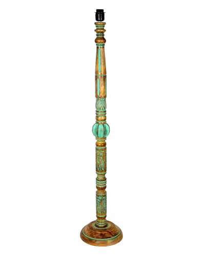 Image of Homesake Royal Carving Antique Algae Finish Wooden Floor Lamp for Living Room | Light Decor for Home Corner Lamp for Living Room Bedroom Floor Lamp, Antique Standing Lamp, KD Off-White Drum Shade