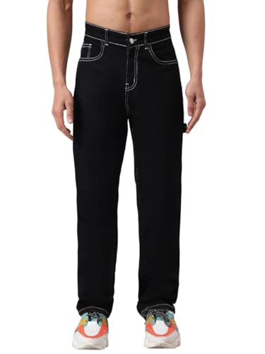 Image of KOTTY Men's Solid Black Sheep Button Straight Fit Jeans