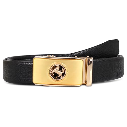 Image of Aurolran Men&Womens Leather Dress Belt Business Automatic Buckle Belt Color-Black Silver Gold