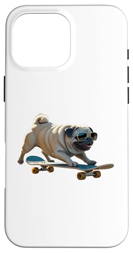 Rad Pug スケーター マーチ 面白い犬 スケートボード サングラス付き スマホケース iPhone 16 Pro Max 用