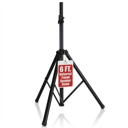 Image of Pyle Universal Speaker Stand Mount Holder Heavy Duty Tripod w / Adjustable Height from 40 inch to 71 inch and 35mm Compatible Insert Easy Mobility Safety Pin and Knob Tension Locking for Stability, Black