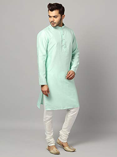 Image of Uri and MacKenzie Banarasi Dupion Silk Solid Kurta Churidar Pyjama Set for Men
