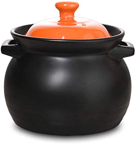 SaryEdge Olla de Barro/cazuela de cerámica - Negra con Tapa, Resistente al Calor, 3 litros,-3L