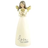Blossom Bucket Love You More Heart Soft Cream 6 inch Resin Stone Collectible Angel Figurine