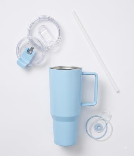 Image of Reusable Plastic Tumbler with Handle and Straw 1800ML Blue