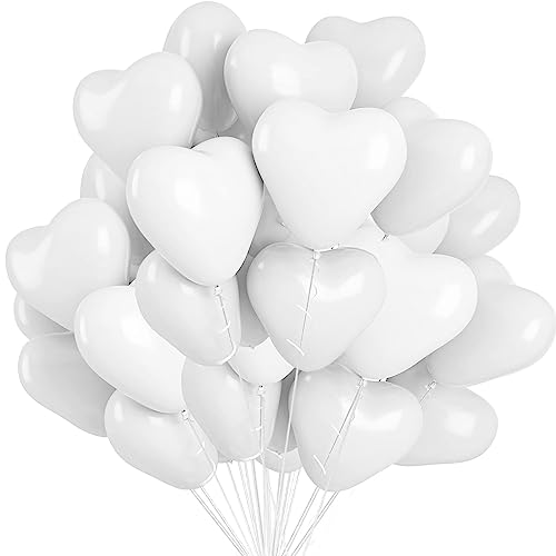 50 Stück Herzluftballons 12 Zoll - Weiß Latex Für Party Deko