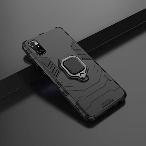 Image of Pikkme Polycarbonate Mi Redmi 10 Prime Back Cover | D5 Tough Armor Bumper | 360 Protection Case | Ring Holder Stand Case for Mi Redmi 10 Prime (Black)