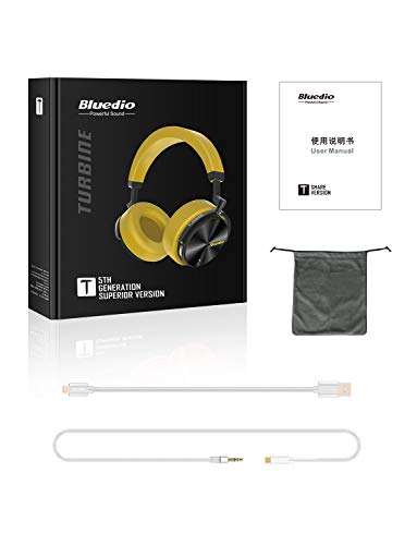 Bluedio T5S Auriculares Bluetooth inalámbricos On-Ear, Inteligente estéreo portátiles, con micrófono para teléfonos y música (Amarillo)